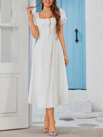 White Puff Sleeves Square Neck Long Dress