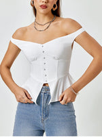 Ruffle Off Shoulder Single-breasted Shirt