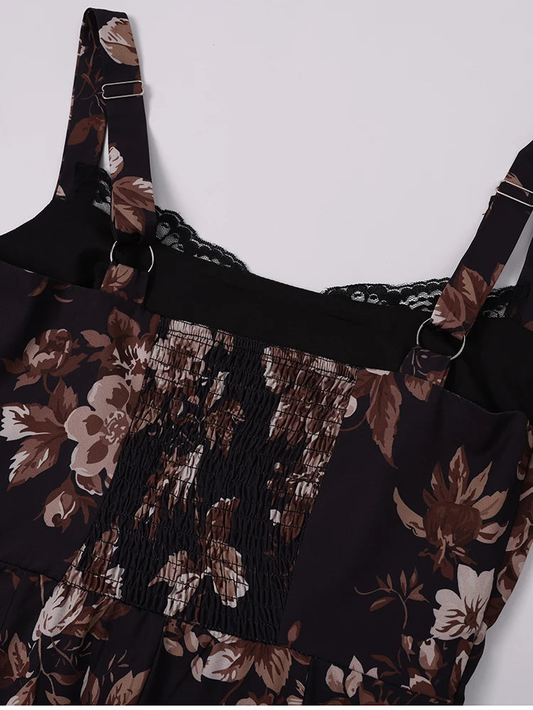 Floral Backless Adjustable Straps Double Layers Dress