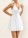 Halter V-neck Backless Ruched Dress