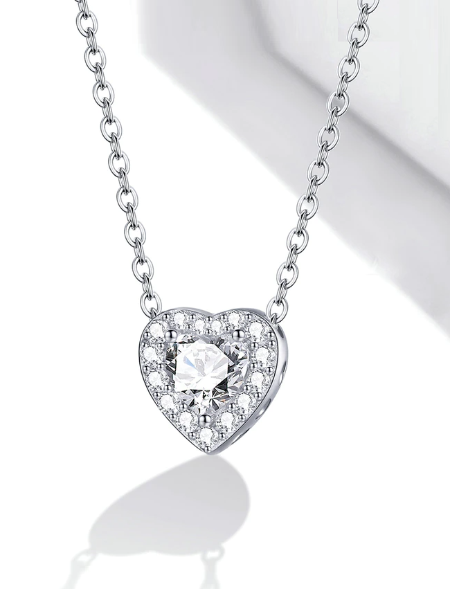 925 Sterling Silver Heart Zircon Necklace