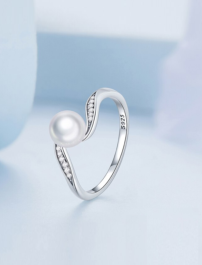 925 Sterling Silver Pearl Zircon Ring