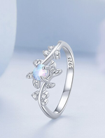 925 Sterling Silver Vine Opal Leaf Zircon Ring