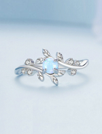 925 Sterling Silver Vine Opal Leaf Zircon Ring