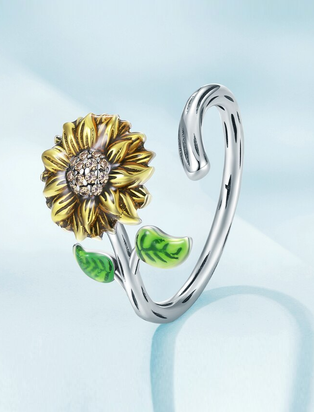 Sterling Silver Sunflower Adjustable Ring