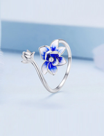 Sterling Silver Blue Lotus Adjustable Ring