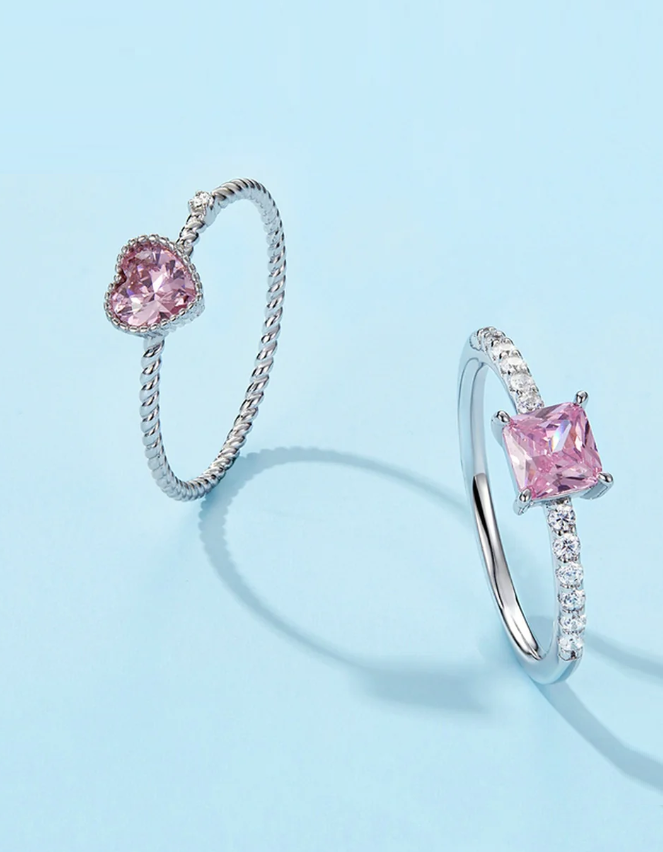 Sterling Sliver Pink Love Zircon Ring