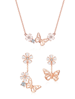 Sterling Silver Gold Butterfly & Rose Jewelry Set