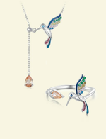 Sterling Silver Colorful Hummingbird Jewelry Set