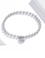 Sterling Silver Bead Chain Zircon Heart Bracelet