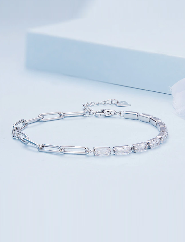 Sterling Silver Splice Zircons Adjustable Bracelet