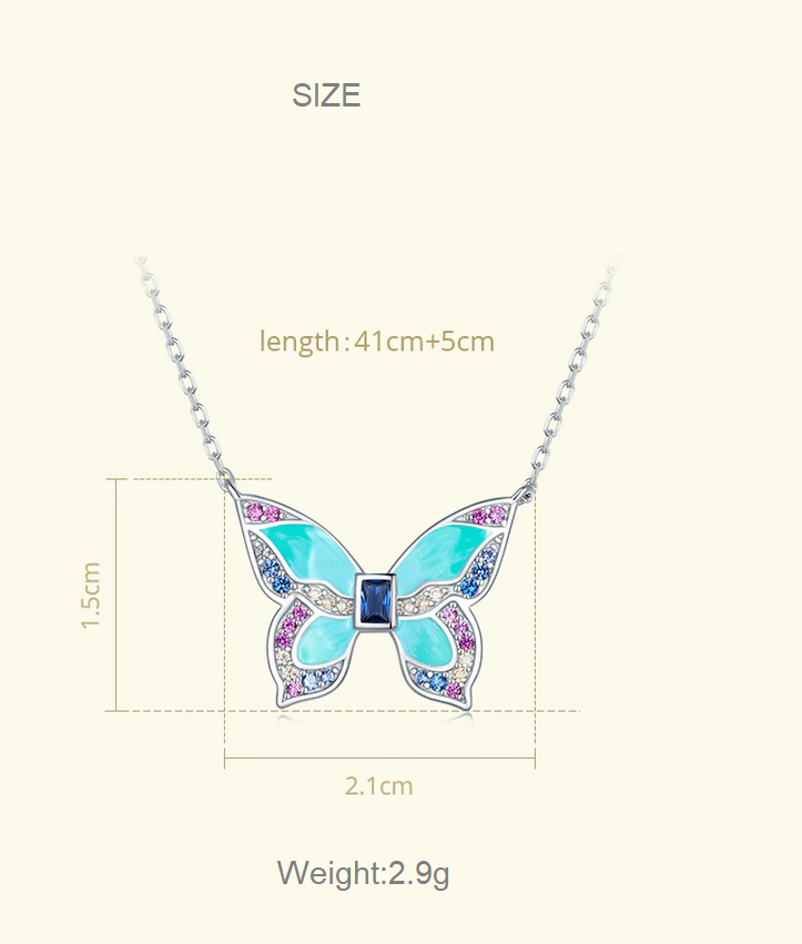 Sterling Silver Colorful Zircon Butterfly Necklace