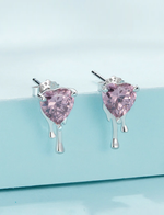 Sterling Silver Pink Heart Stud Earrings