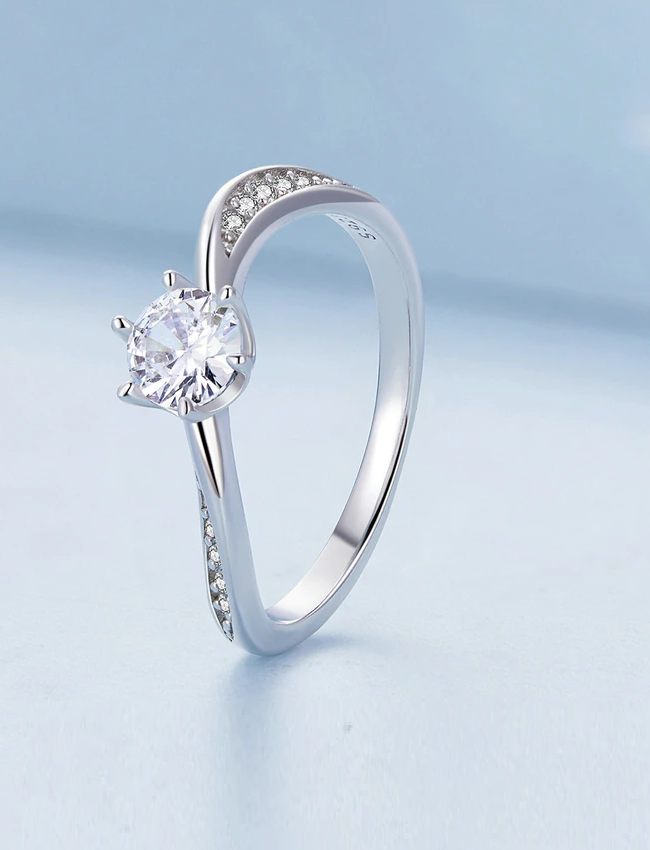 Sterling Silver Prong Zircon Promise Ring