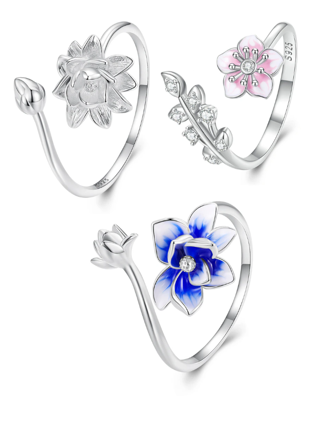 Sterling Silver Flower Open Ring