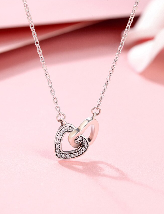 925 Sterling Silver Two Hearts Necklace