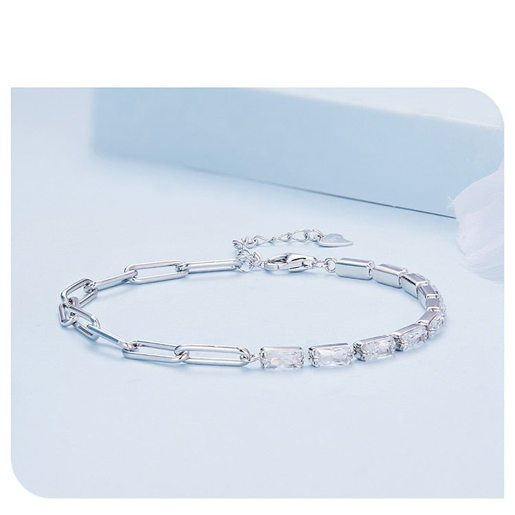 Sterling Silver Splice Zircons Adjustable Bracelet