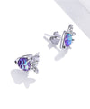 Sterling Silver CZ Colorful Fish Earrings