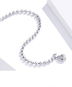 Sterling Silver Bead Chain Zircon Heart Bracelet