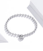 Sterling Silver Bead Chain Zircon Heart Bracelet