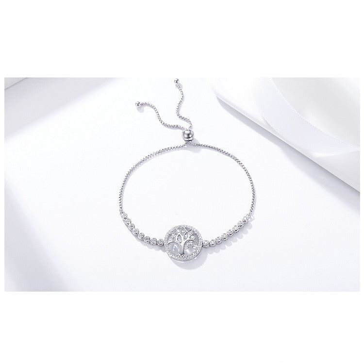 925 Sterling Silver CZ Tree Adjustable Bracelet