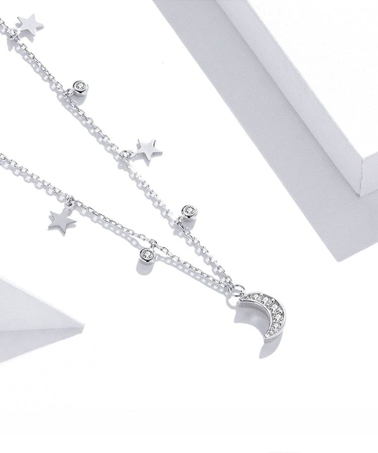 Sterling Silver Star & Moon Necklace