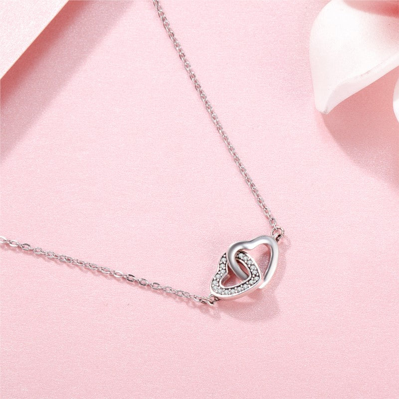 925 Sterling Silver Two Hearts Necklace