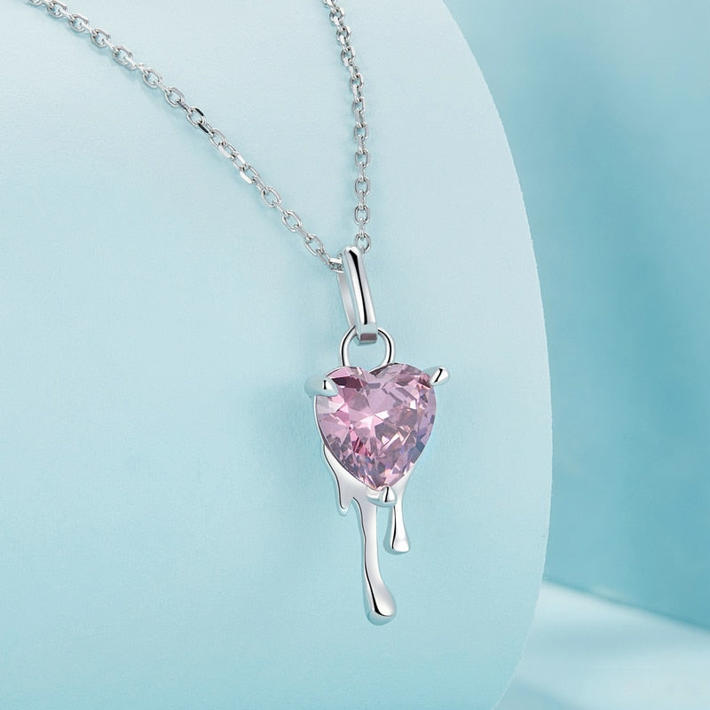 Sterling Silver Pink Heart Zircon Adjustable Necklace