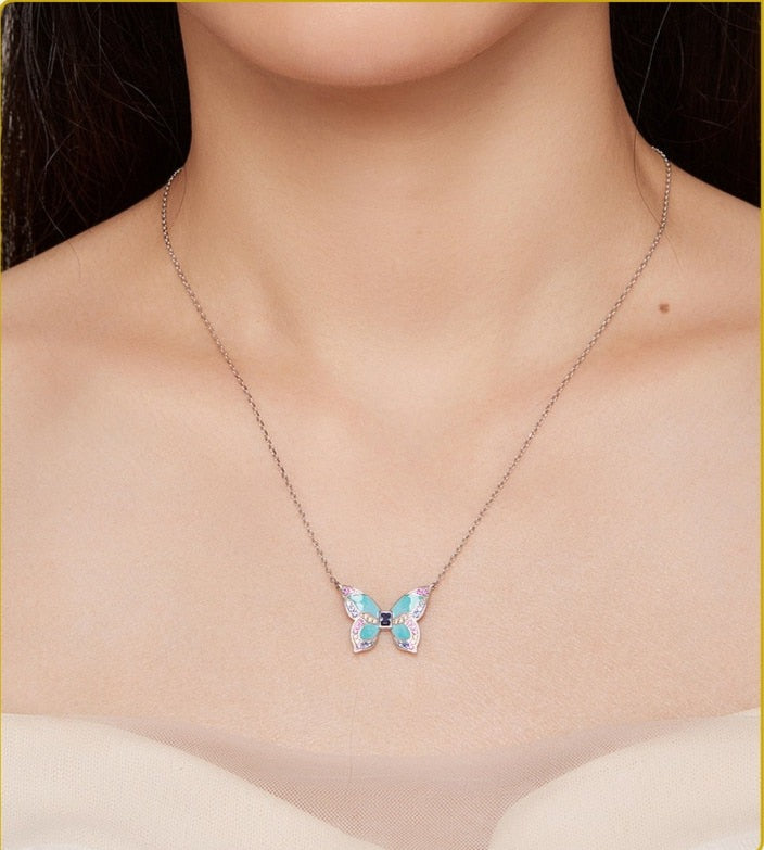 Sterling Silver Colorful Zircon Butterfly Necklace