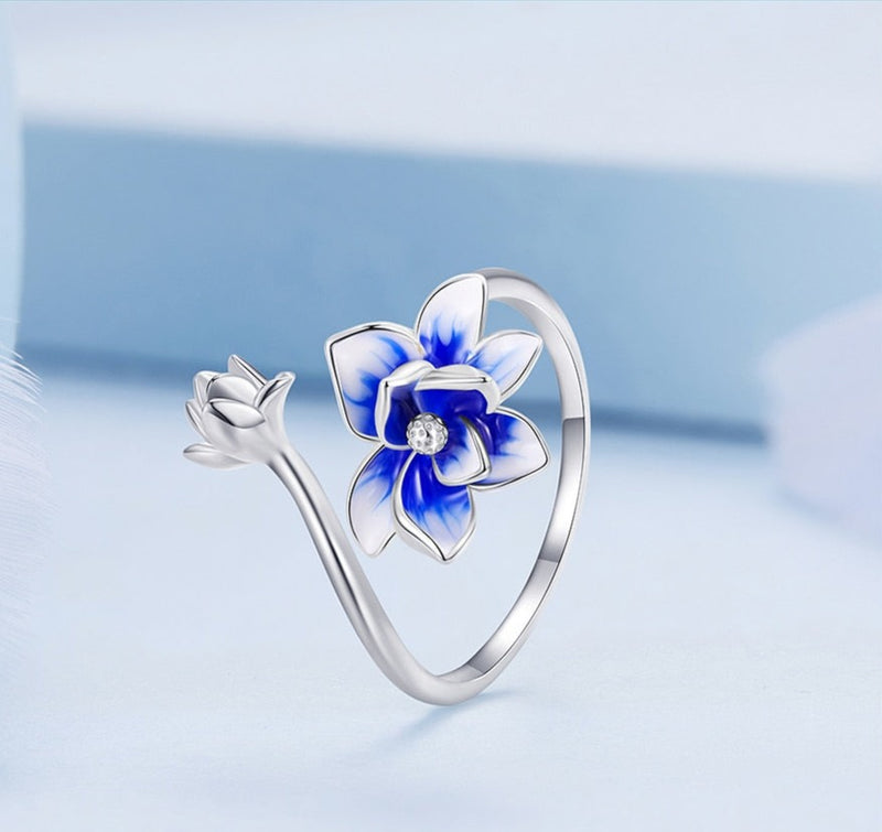 Sterling Silver Flower Open Ring