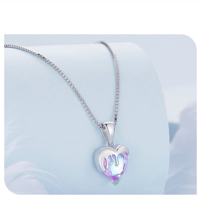 Sterling Silver Melting Purple Heart Necklace