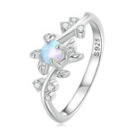 925 Sterling Silver Vine Opal Leaf Zircon Ring