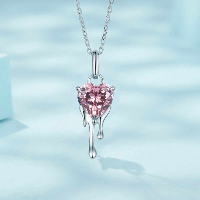 Sterling Silver Pink Heart Zircon Adjustable Necklace