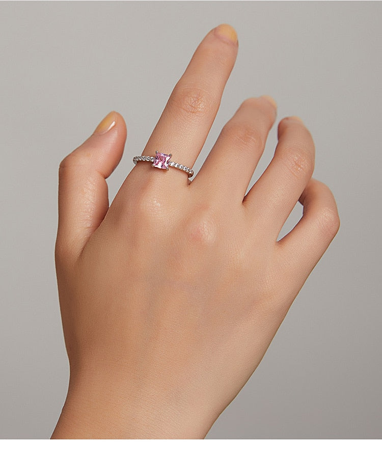 Sterling Sliver Pink Love Zircon Ring