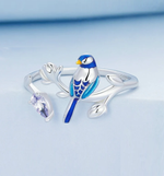 925 Sterling Silver Bird & Flower Open Ring